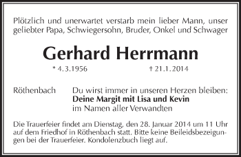Traueranzeige von Gerhard Herrmann von Pegnitz-Zeitung